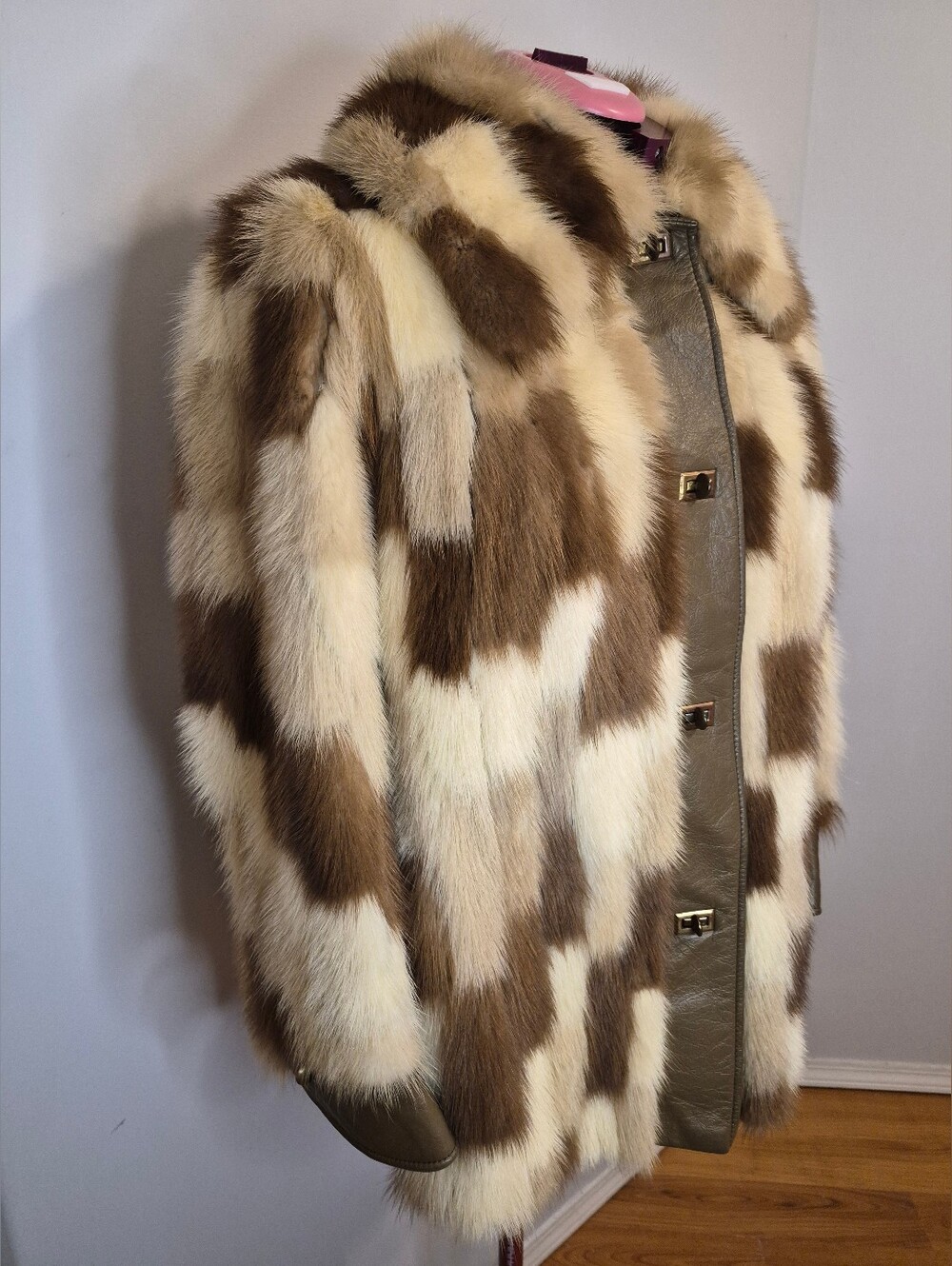 Vintage Katchin Furs Patchwork Fur Coat – Cream & Brown Checkerboard